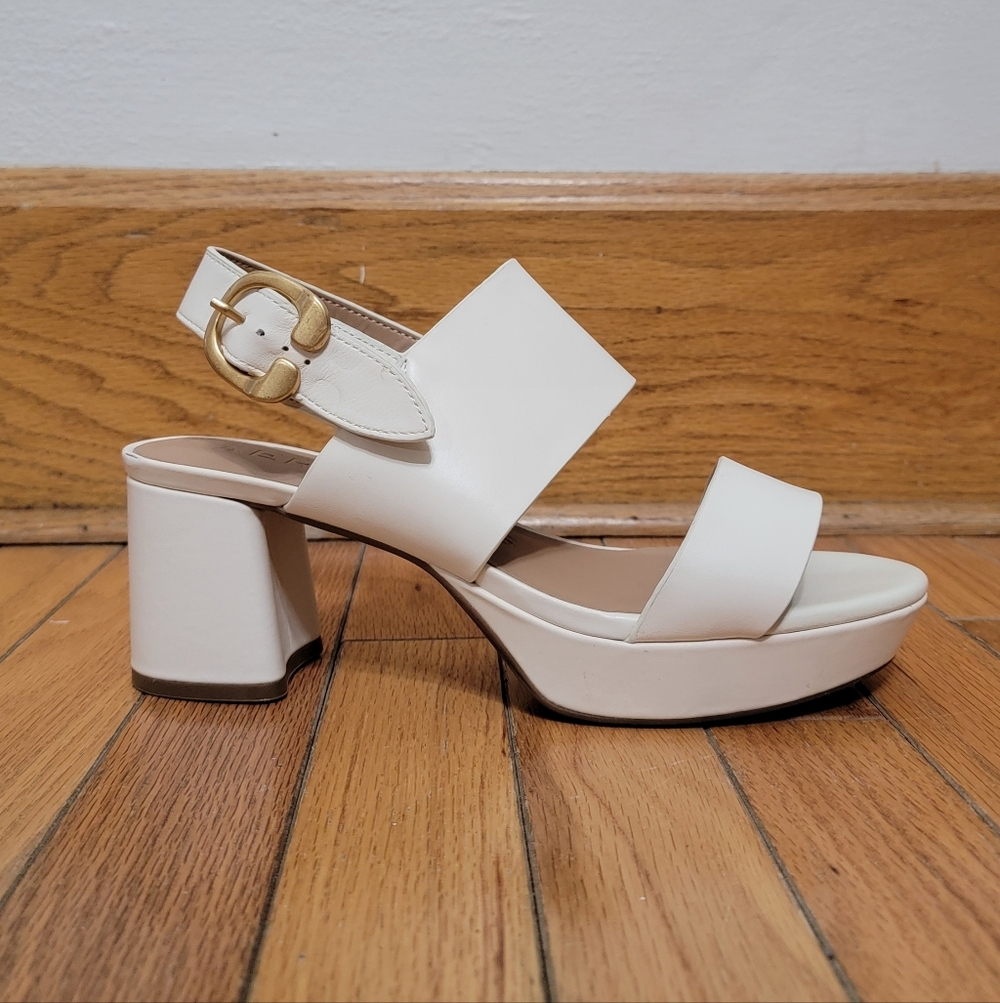White Aerosoles Platform Sandal Heels In Eggshell Leather | Size 9 WIDE